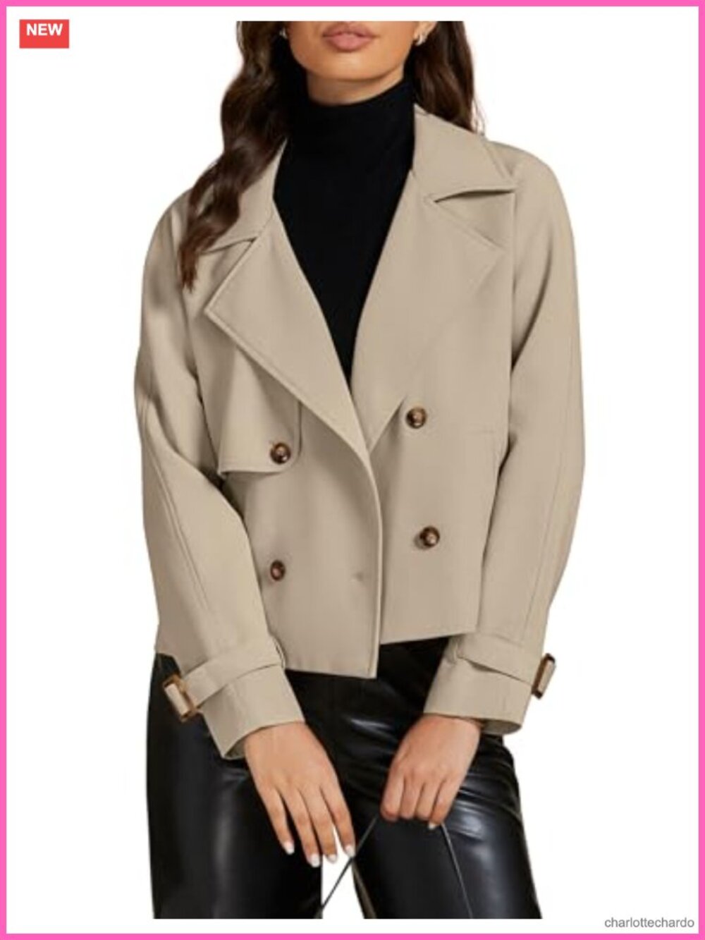 Cropped Trench Coat Women Double Breasted Loose Fit Fall Jacket